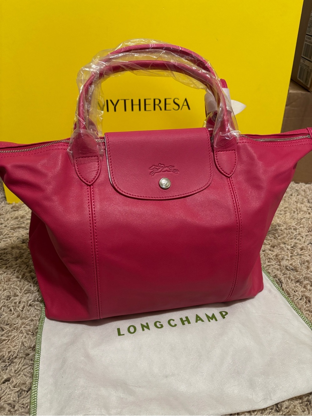 Longchamp Le Pliage Cuir Medium Leather Shoulder Bag Tote NEW - Picture 2 of 12